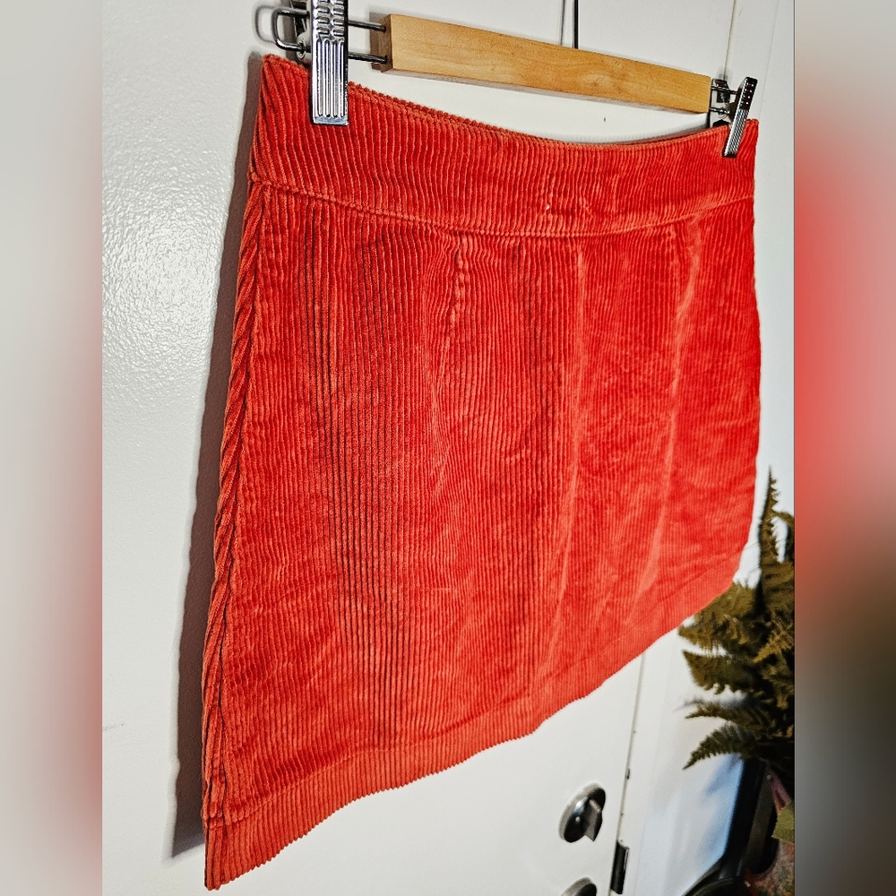 American Apparel Orange Corduroy Front Zip High Waist Mini Skirt - Picture 9 of 15